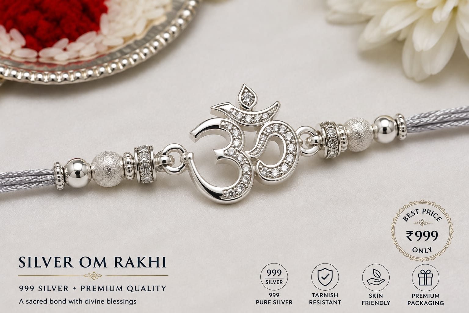 Home 26 Ishitha silver Om rakhi